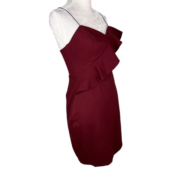 ASTR The Label Ruffle Stretch Knit Body Con Dress Wine Medium M New - Picture 4 of 10